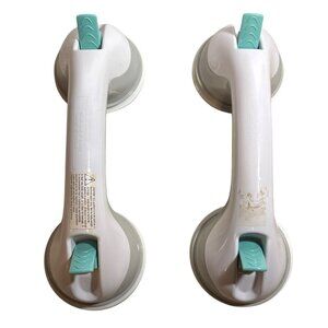 Bathroom Safety Suction Grab Bars 11 Inch Non-Slip White With Teal Accents Set O